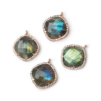 17mm Rose Gold CZ Bezel Labradorite Cushion Pendant 1 Focal
