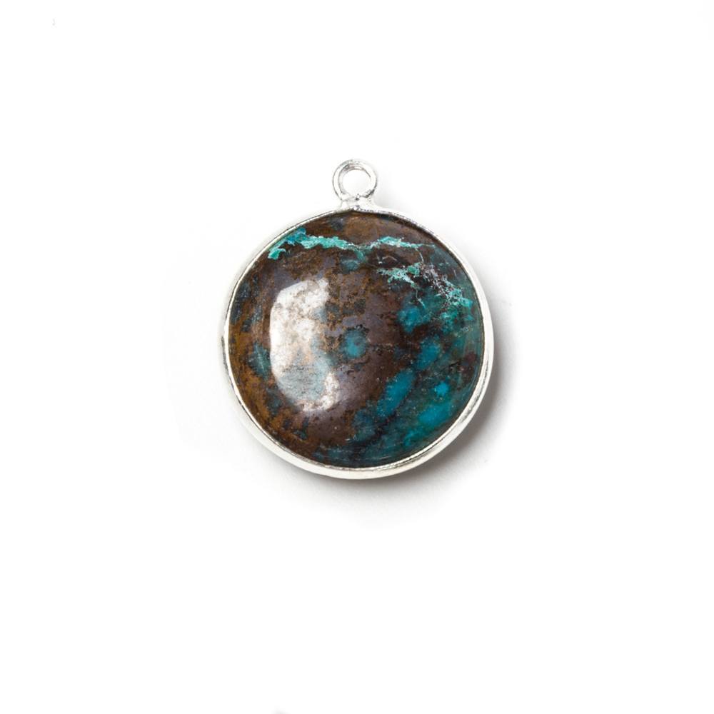 17mm Silver Bezeled Chrysocolla plain coin Pendant 1 piece
