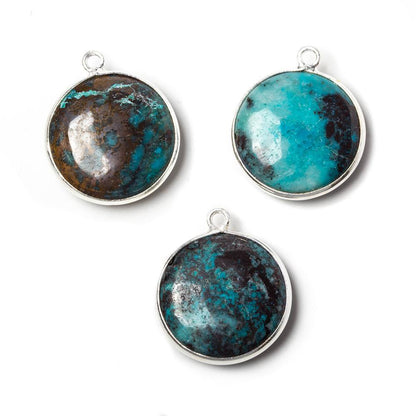 17mm Silver Bezeled Chrysocolla plain coin Pendant 1 piece