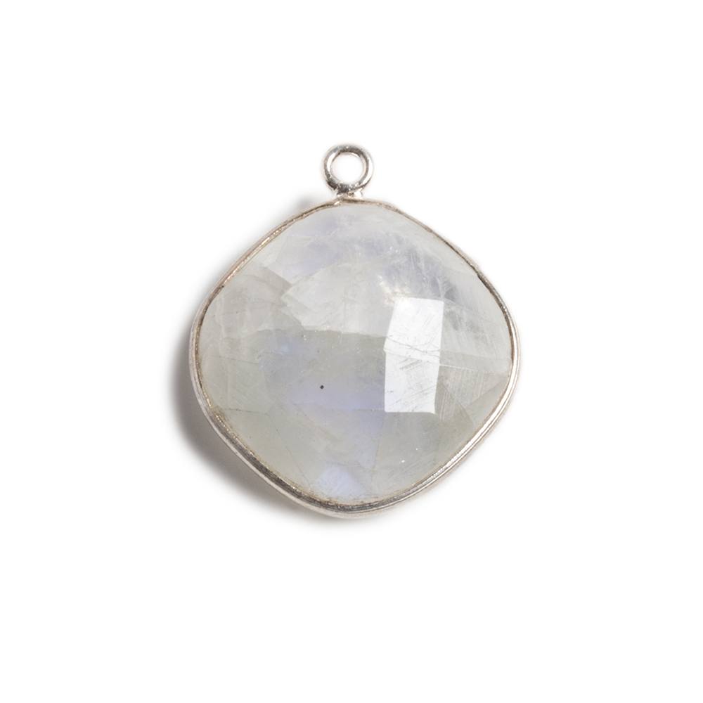 17mm Silver Bezeled Rainbow Moonstone Square Pendant Focal 1 piece