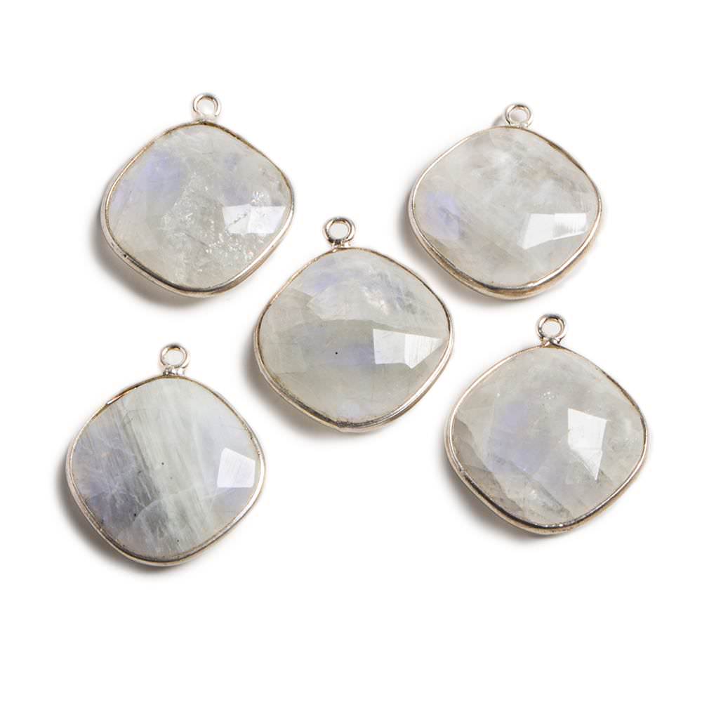 17mm Silver Bezeled Rainbow Moonstone Square Pendant Focal 1 piece