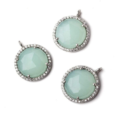 17mm Silver CZ Bezel Seafoam Chalcedony Coin Pendant 1 piece