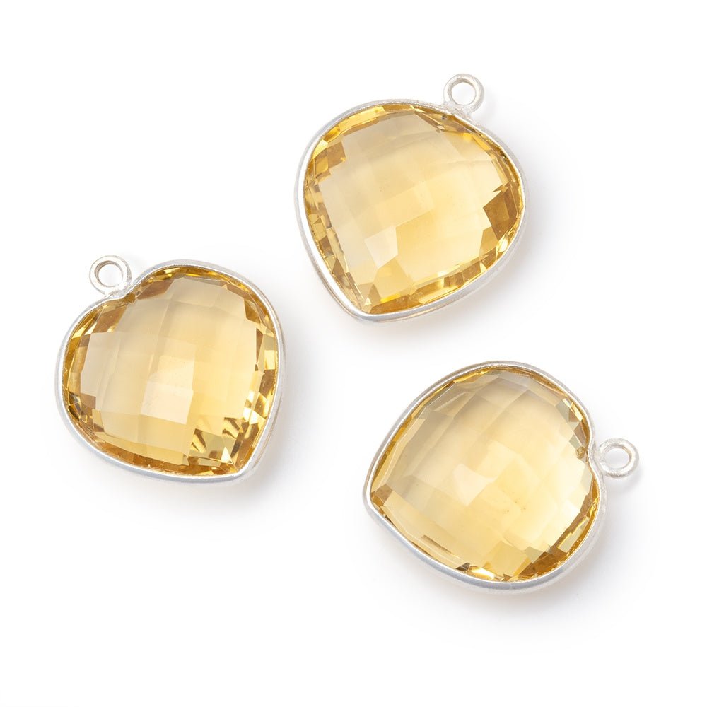 17mm Sterling Silver Bezel Citrine Faceted Heart Pendant 1 piece