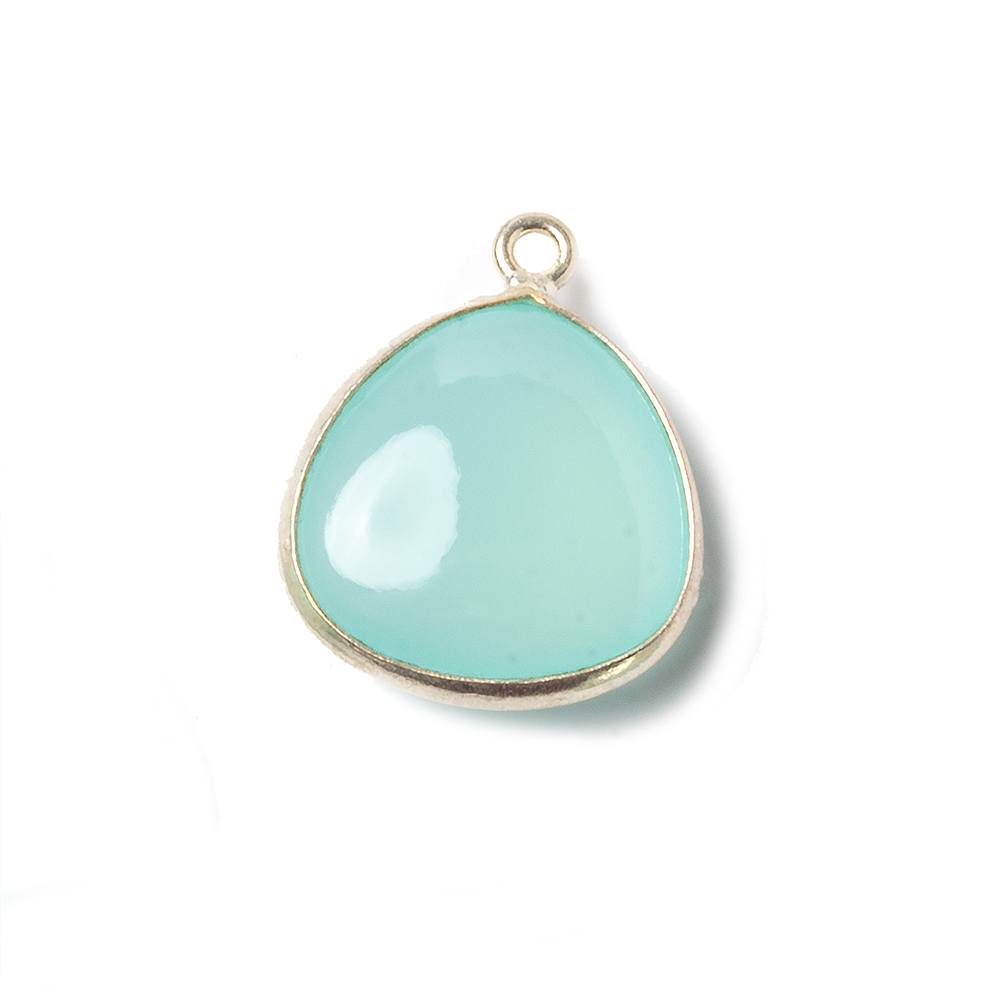 17mm Sterling Silver Bezel SeaBlue Chalcedony triangle Pendant 1 focal bead