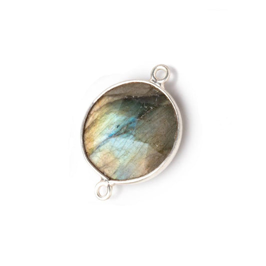 17mm Sterling Silver Bezeled Labradorite Faceted Coin Connector 1 piece