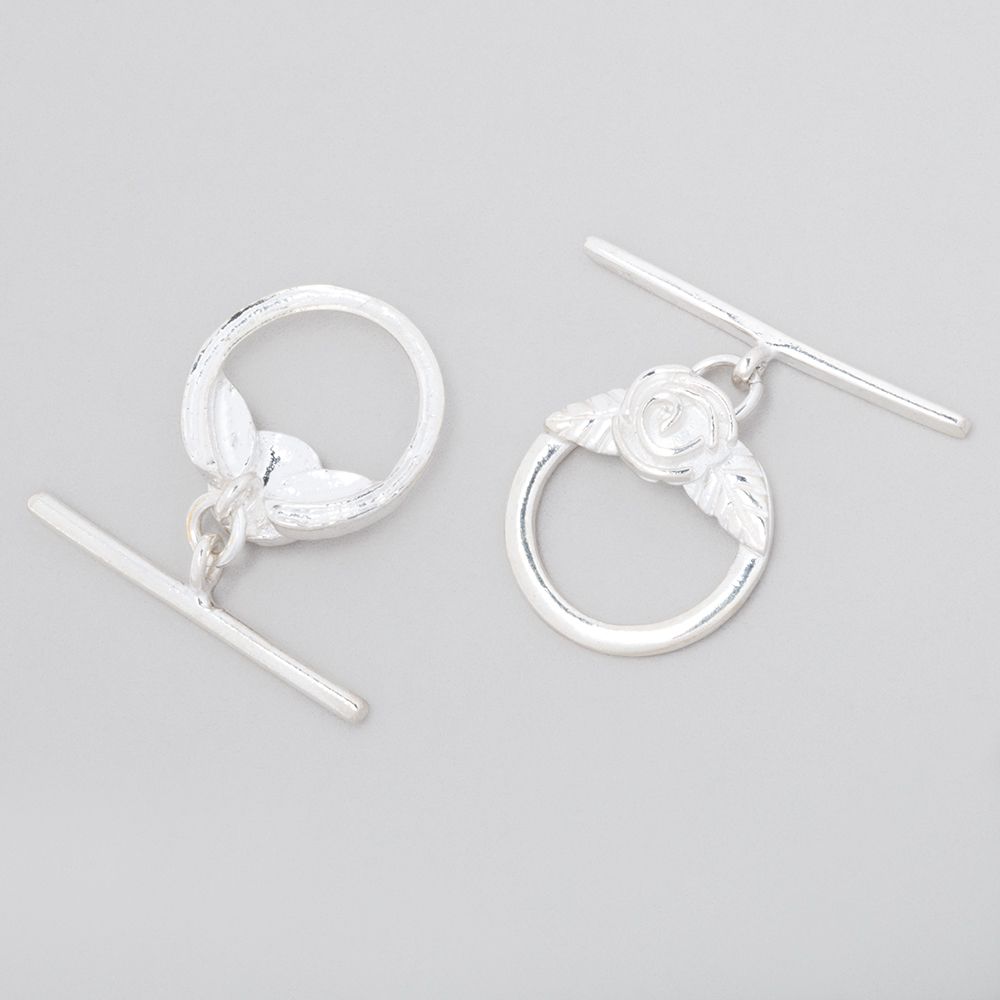 17mm Sterling Silver Round Toggle Rose Design 1 piece