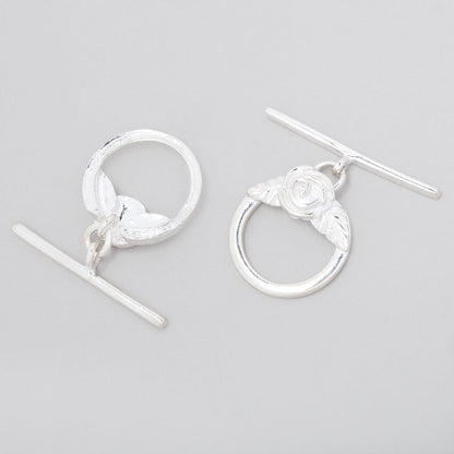 17mm Sterling Silver Round Toggle Rose Design 1 piece