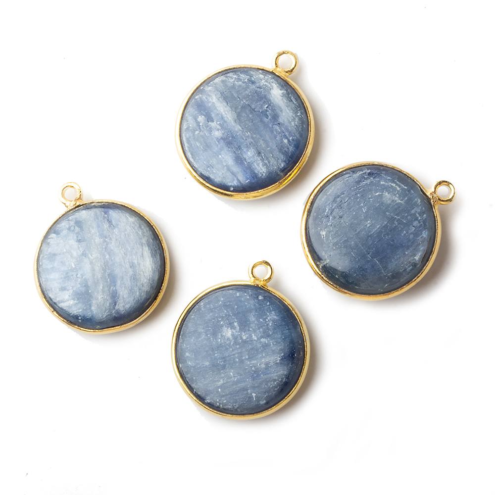 17mm Vermeil Bezel Blue Kyanite plain coin Pendant 1 piece