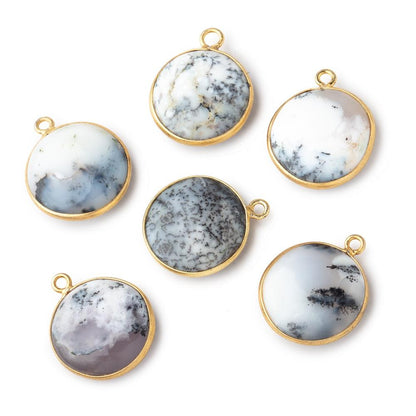 17mm Vermeil Bezel Dendritic Opal Plain Coin Pendant 1 piece