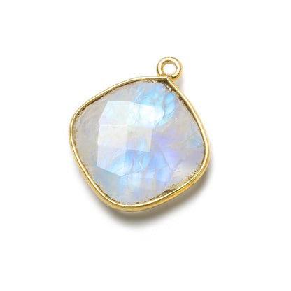 19mm Vermeil Bezel Rainbow Moonstone faceted cushion Pendant 1 piece