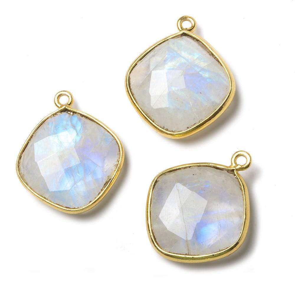 19mm Vermeil Bezel Rainbow Moonstone faceted cushion Pendant 1 piece