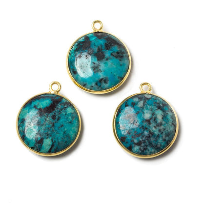 17mm Vermeil Bezeled Chrysocolla plain coin Pendant 1 piece