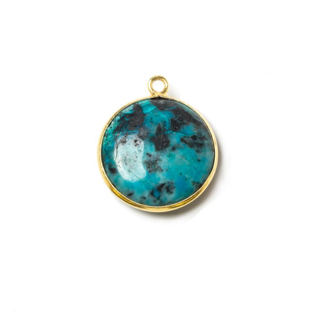 17mm Vermeil Bezeled Chrysocolla plain coin Pendant 1 piece