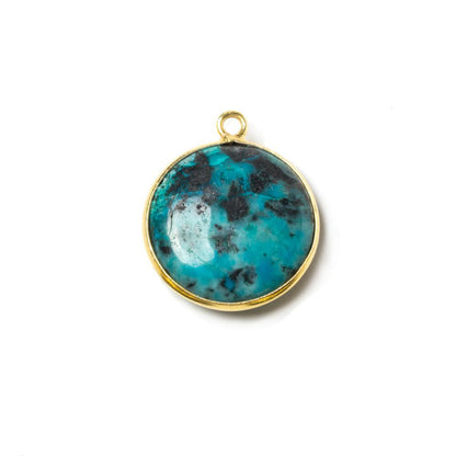 17mm Vermeil Bezeled Chrysocolla plain coin Pendant 1 piece
