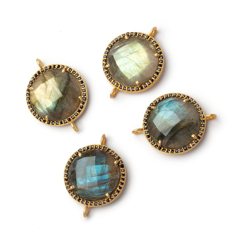 17mm Vermeil & Black CZ Bezel Labradorite Coin Connector 1 Focal