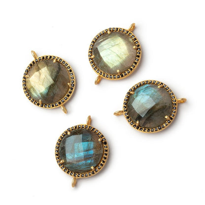 17mm Vermeil & Black CZ Bezel Labradorite Coin Connector 1 Focal