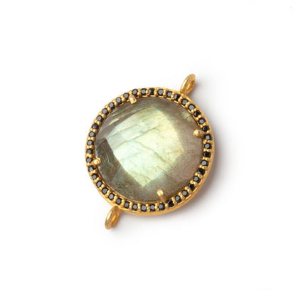 17mm Vermeil & Black CZ Bezel Labradorite Coin Connector 1 Focal