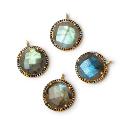17mm Vermeil & Black CZ Bezel Labradorite Coin Pendant 1 Focal