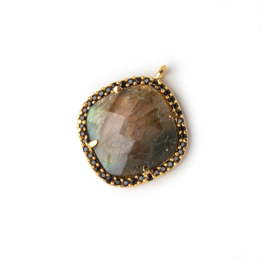 17mm Vermeil & Black CZ Bezel Labradorite Cushion Pendant 1 Focal