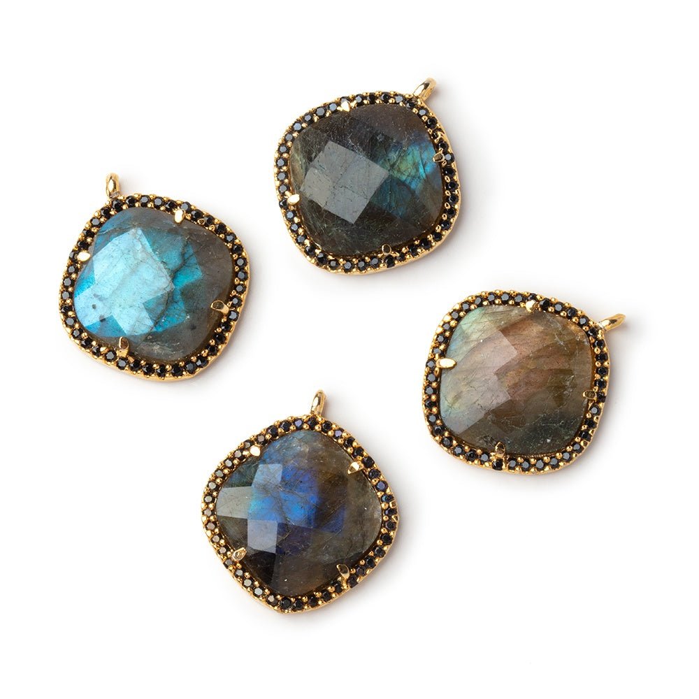 17mm Vermeil & Black CZ Bezel Labradorite Cushion Pendant 1 Focal