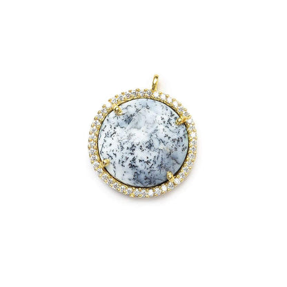 17mm Vermeil CZ Bezel & Dendritic Opal faceted coin Pendant 1 piece