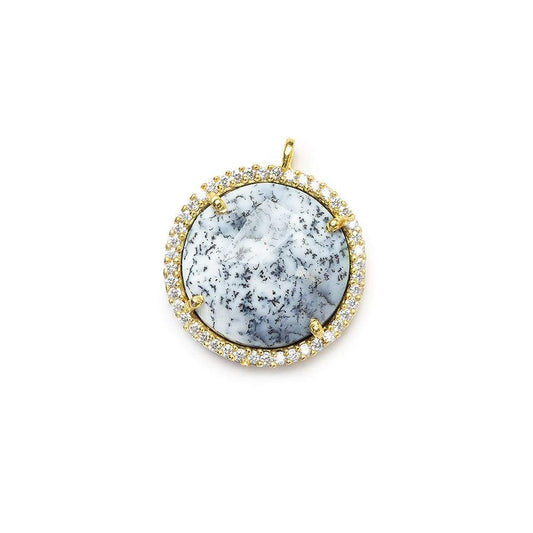 17mm Vermeil CZ Bezel & Dendritic Opal faceted coin Pendant 1 piece
