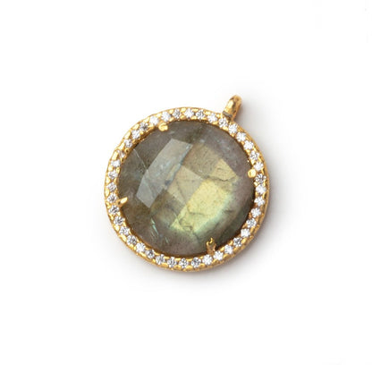 17mm Vermeil CZ Bezel Labradorite Faceted Coin Pendant 1 Focal