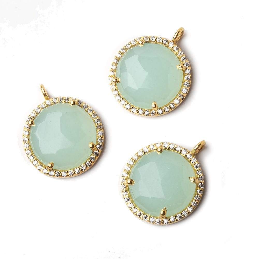 17mm Vermeil CZ Bezel Seafoam Chalcedony Coin Pendant 1 piece