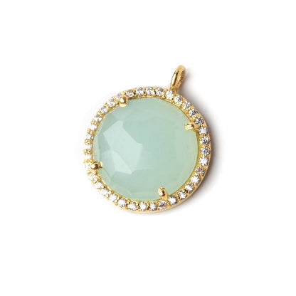 17mm Vermeil CZ Bezel Seafoam Chalcedony Coin Pendant 1 piece