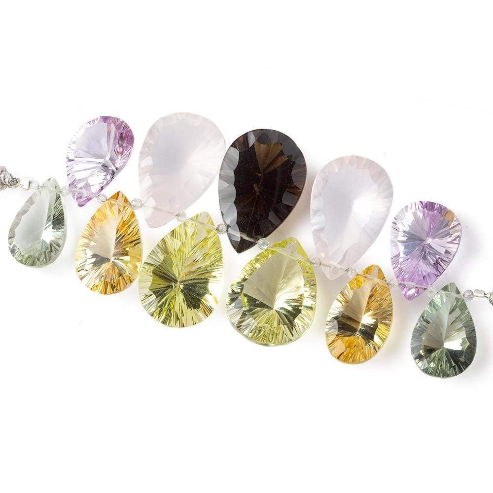 17x10-23x15mm Multi-Gemstone Concave Faceted Pear Beads 11 pieces AAA