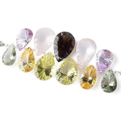 17x10-23x15mm Multi-Gemstone Concave Faceted Pear Beads 11 pieces AAA