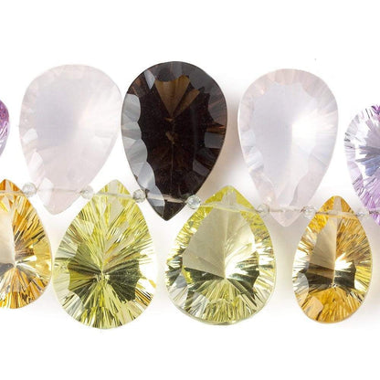 17x10-23x15mm Multi-Gemstone Concave Faceted Pear Beads 11 pieces AAA