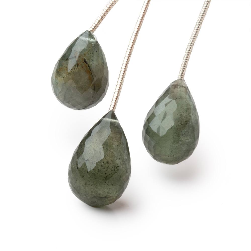 17x11-19x12mm Moss Aquamarine Faceted Tear Drop Set of 3 beads