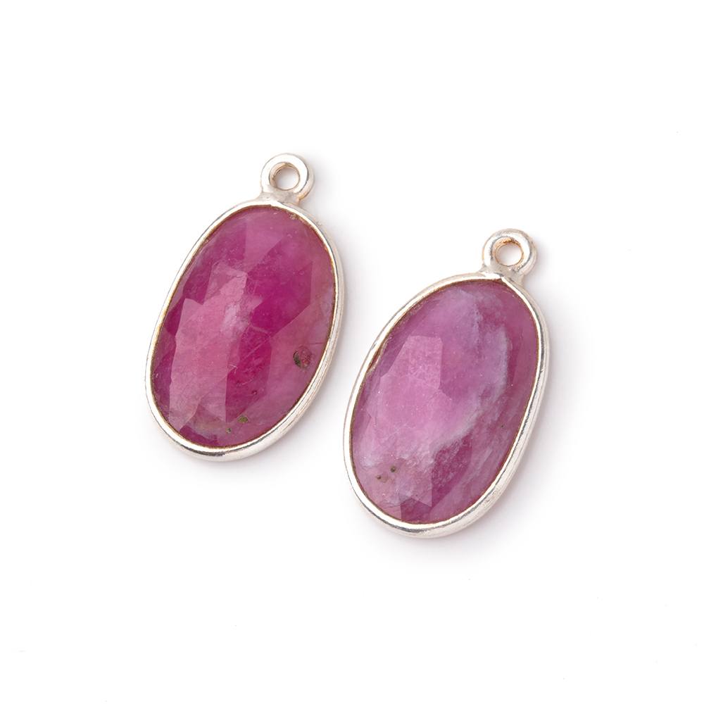17x11mm .925 Silver Bezel Ruby Faceted Freeform Set of 2 Pendants