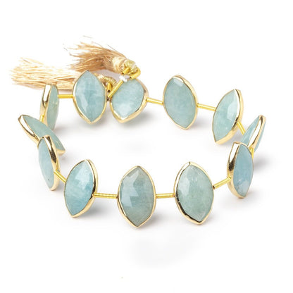 17x11mm Vermeil Bezel Aquamarine Faceted Marquise Strand 12 Beads