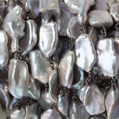 17x12-19x14mm Silver Keshi Pearl Black Gold .925 Silver Chain by the foot 12 pcs