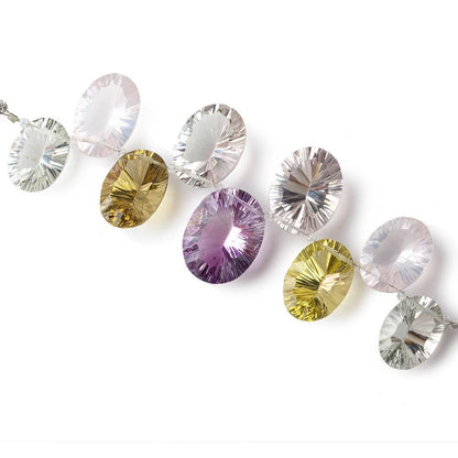 17x12-20x15mm Multi-gemstone Concave Faceted Oval Beads 9 pieces AAA