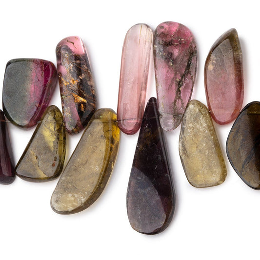 17x12-33x11mm Multi Color Tourmaline Plain Slice Beads 3.5 inch 13 pieces