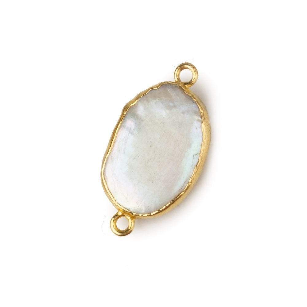 17x12mm Gold Leafed Off White Oval Freshwater Pearl Connector 1 piece
