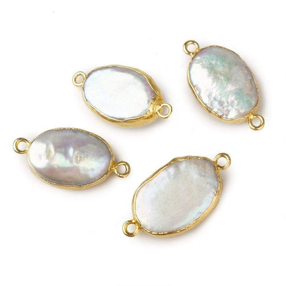 17x12mm Gold Leafed Off White Oval Freshwater Pearl Connector 1 piece