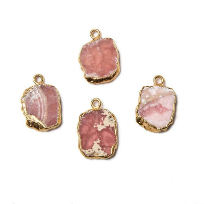 17x12mm Gold Leafed Rhodochrosite Slice Connector 1 piece