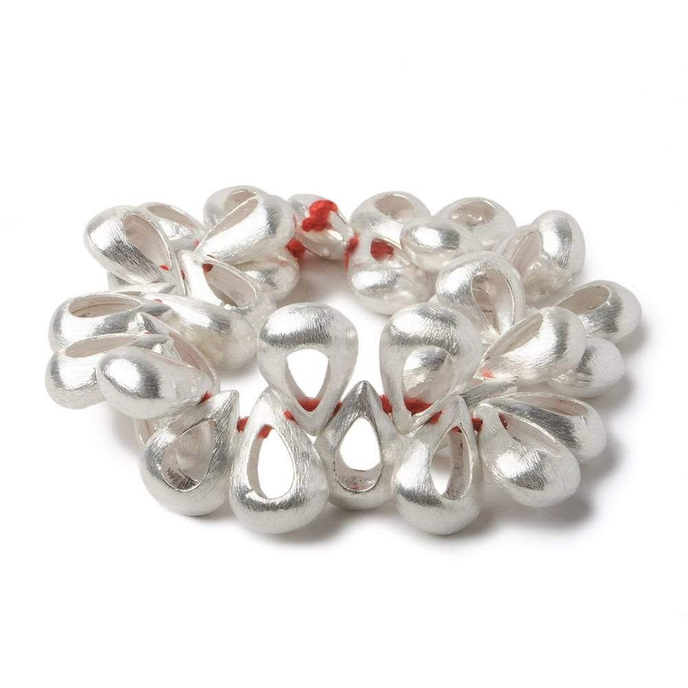 17x12mm Sterling Silver plated Copper Brushed Pear with Center Void 8 inch 32 pcs