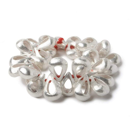17x12mm Sterling Silver plated Copper Brushed Pear with Center Void 8 inch 32 pcs