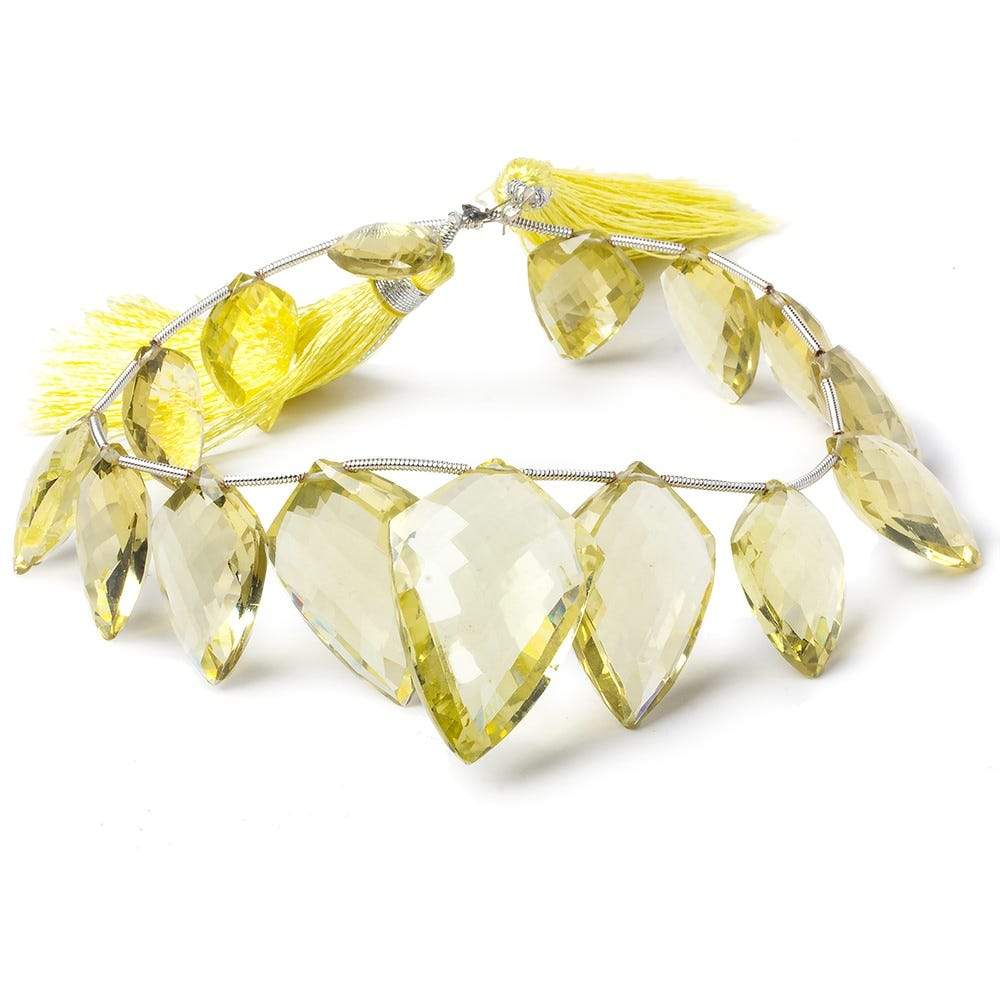 17x12x5-30x20x9mm Lemon Quartz top drill faceted shield 8.5 inch 15 beads AA