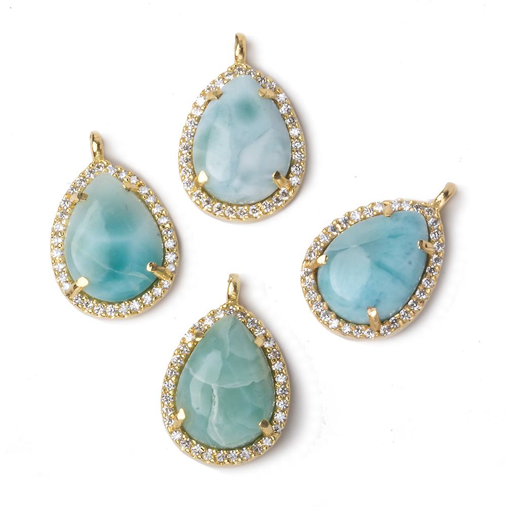 17x13.5mm Gold Bezel White CZ and Larimar Pear Pendant 1 focal piece