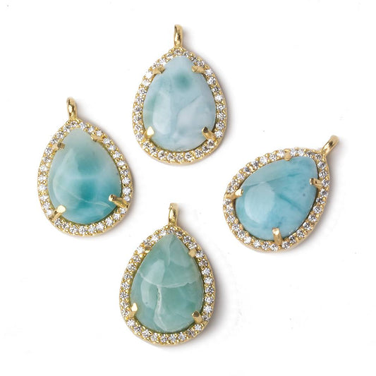 17x13.5mm Gold Bezel White CZ and Larimar Pear Pendant 1 focal piece