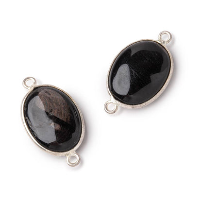 17x13mm .925 Silver Bezel Hypersthene Plain Oval Connector 1 piece