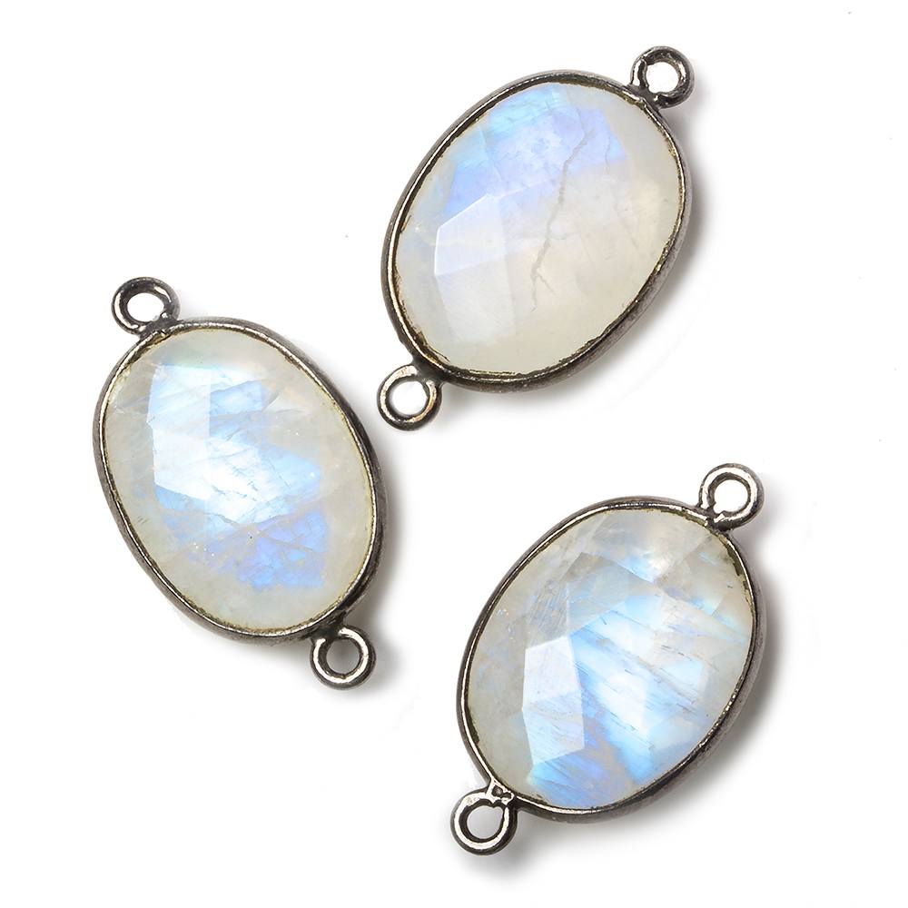 17x13mm Black Gold .925 Bezel Rainbow Moonstone Faceted Oval Connector 1 piece
