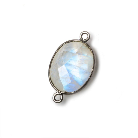 17x13mm Black Gold .925 Bezel Rainbow Moonstone Faceted Oval Connector 1 piece