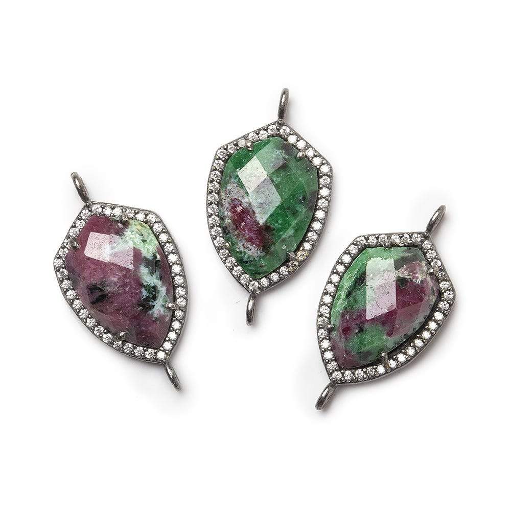 17x13mm Black Gold Bezel White CZ & Ruby in Zoisite Shield Connector 1 focal bead